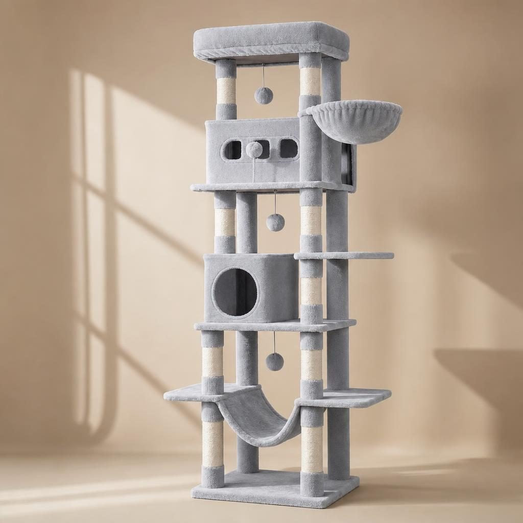 Arbre à chat Apolline 172,5 cm gris sur fond uni