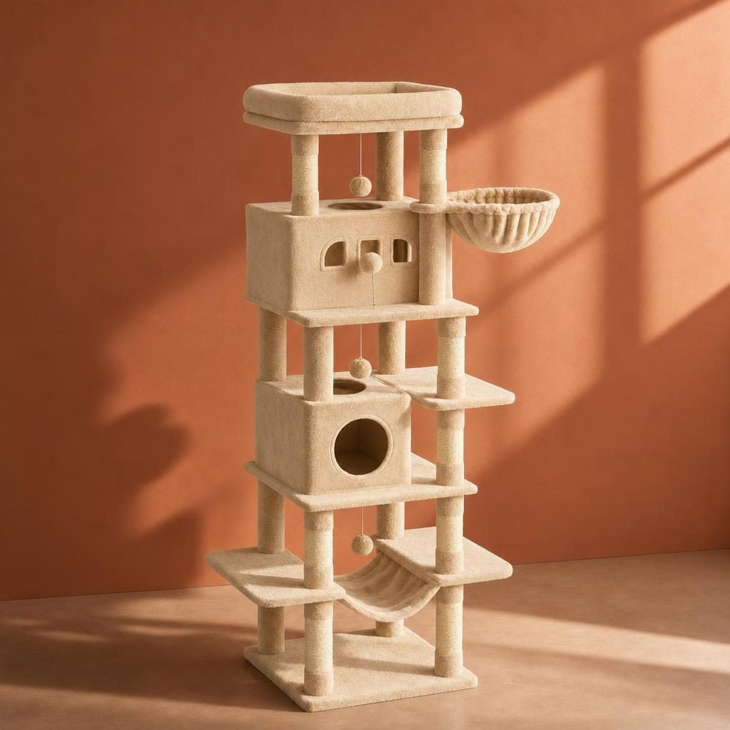 Arbre à chat Célestine 212,5 cm, coloris beige, sur fond uni