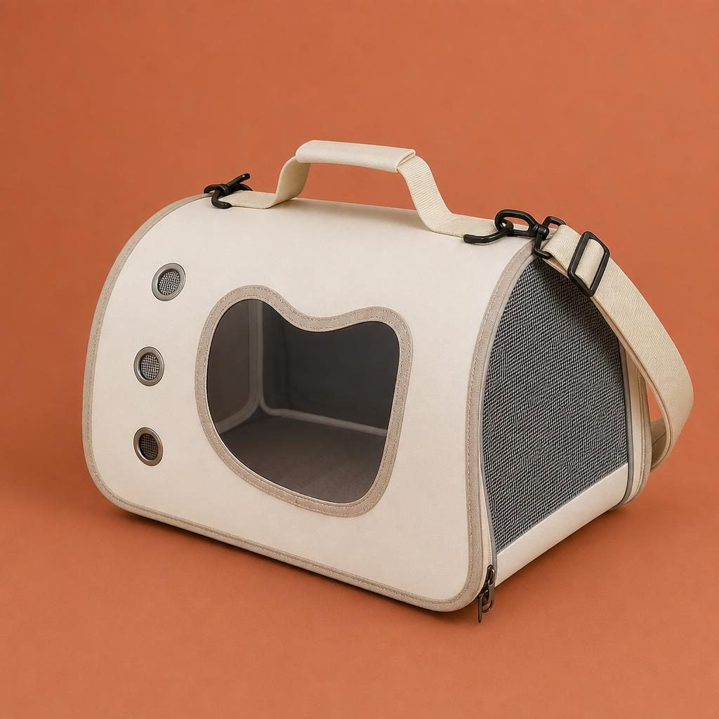 Sac de transport pour chat Garance, crème, hublot panoramique