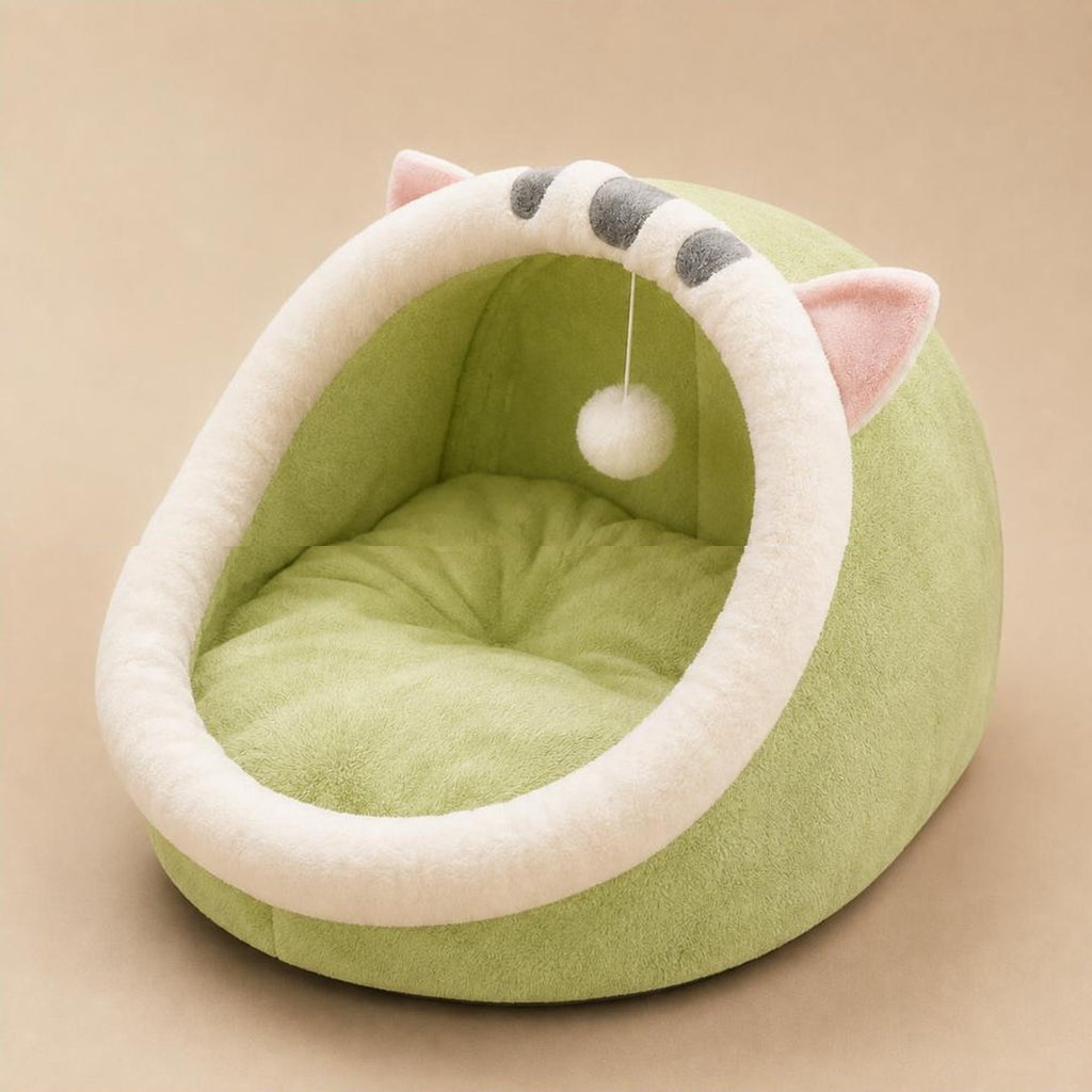 Couchage cocon Suzanne vert pomme, dome semi-ferme avec bourrelet creme