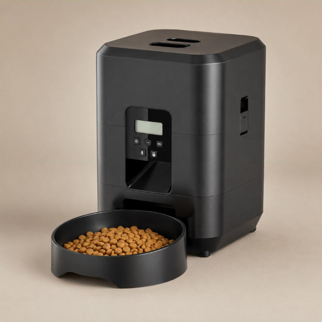 Distributeur de croquettes automatique Margot noir, ecran LCD et gamelle ronde amovible