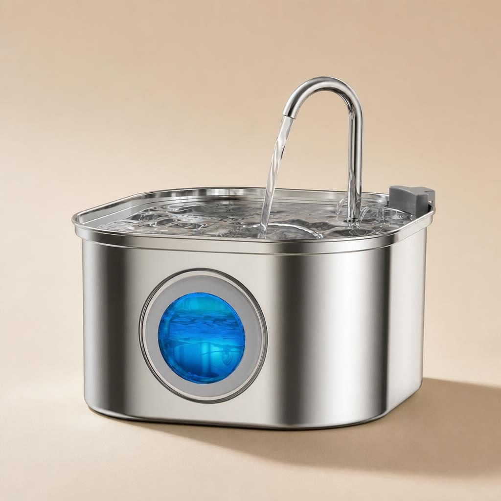 Ondine — Fontaine à eau pour chat 3,2 L en inox, sans fil à 3 modes