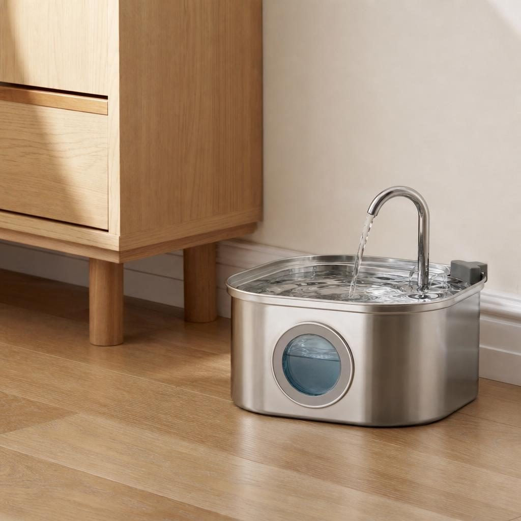 Ondine — Fontaine à eau pour chat 3,2 L en inox, sans fil à 3 modes