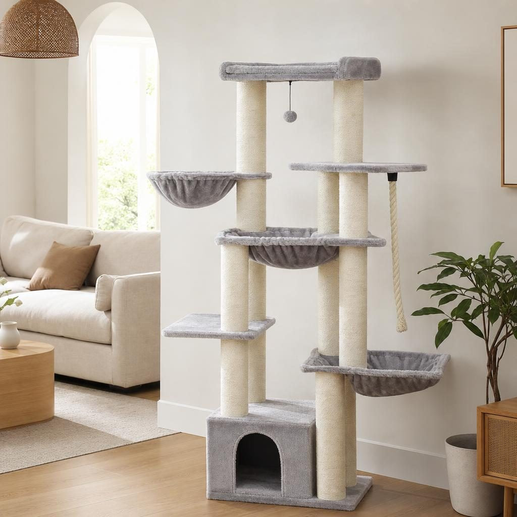 Arbre à chat Séraphine installé dans un grand salon