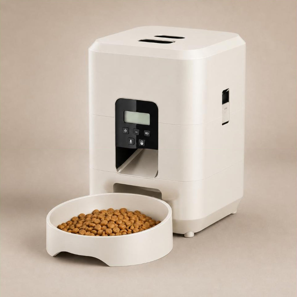 Distributeur de croquettes automatique Margot blanc, ecran LCD et gamelle ronde amovible